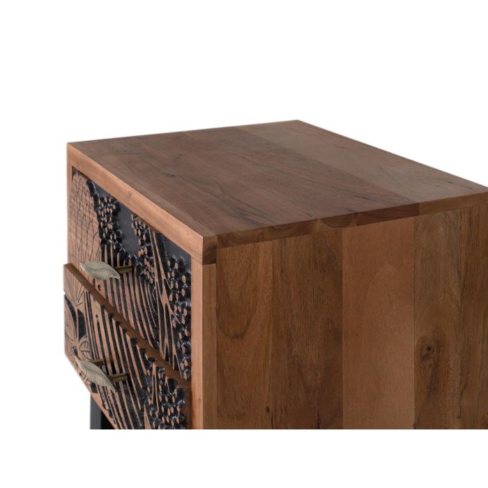 Table de Noche Giner y Colomer 56x50x40 cm en Bois d'Acacia Massif avec 2 Tiroirs et Pieds en Métal Noir, À Monter 2 Table de Noche Giner y Colomer 56x50x40 cm en Bois d'Acacia Massif avec 2 Tiroirs et Pieds en Métal Noir, À Monter 2