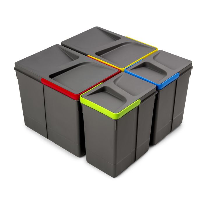 Emuca Kit de bacs de tri sélectif pour tiroirs de cuisine Recycle hauteur 266mm, 2x15litres, 2x7litres, Plastique gris antracite 0 Emuca Kit de bacs de tri sélectif pour tiroirs de cuisine Recycle hauteur 266mm, 2x15litres, 2x7litres, Plastique gris antracite 0