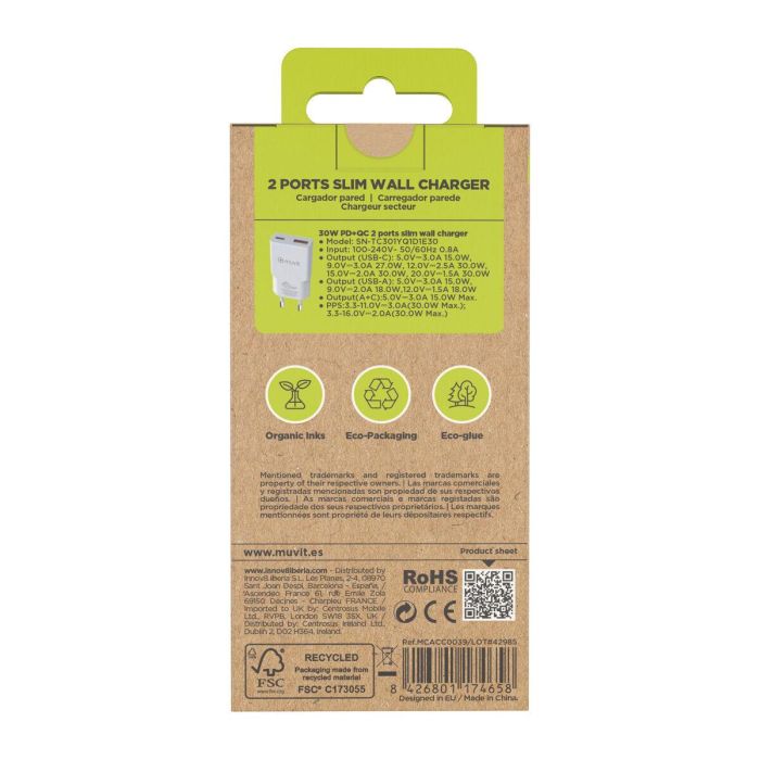 Chargeur mural Muvit for Change HC-263 Blanc 18 W 30 W 1