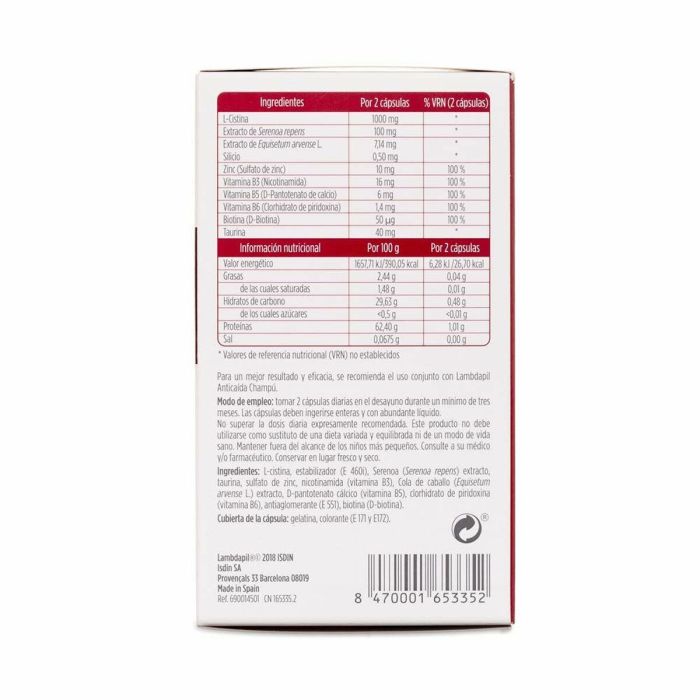 Capsules Isdin Lambdapil Soin antichute de cheveux (60 uds) 1