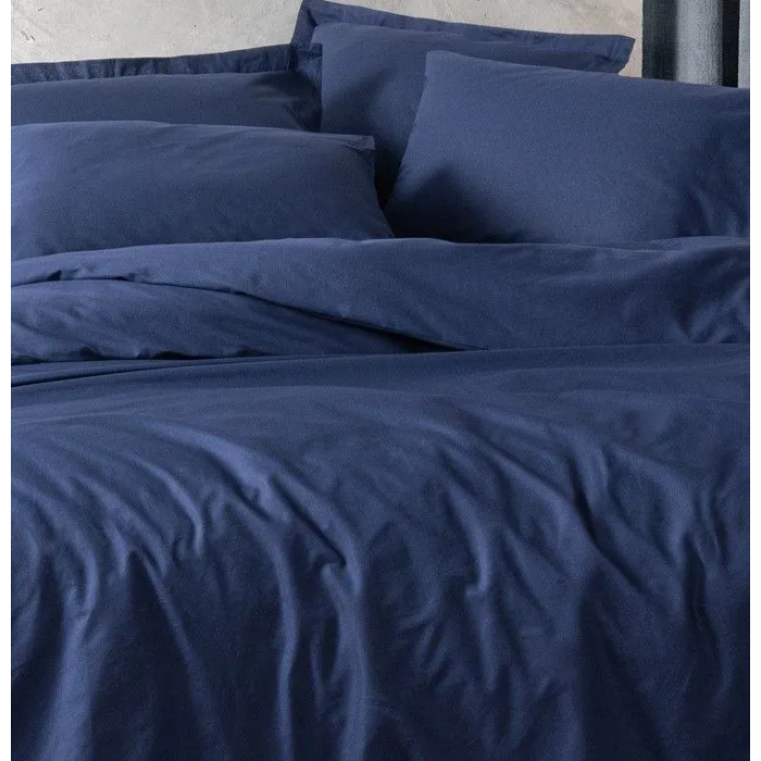 Parure de lit 1 personne - 1 housse de couette 140 x 200 cm + 1 taie d'oreiller 60 x 60 cm - 100% coton renforcé - Bleu foncé