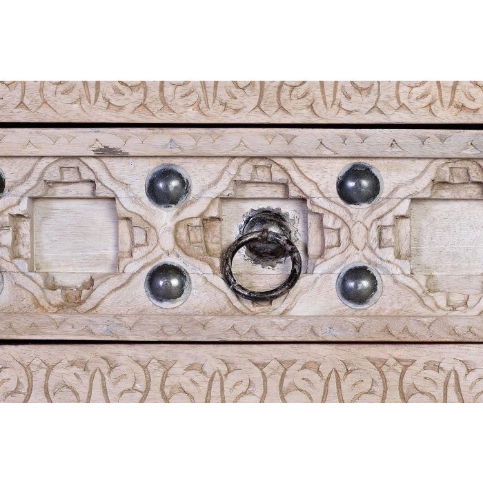 GINER Y COLOMER Buffet artisanal en bois de manguier naturel avec 3 portes et 3 tiroirs, finition patine blanche et détails en fer vieilli - Style BAKRA (92x150x40 cm) 3