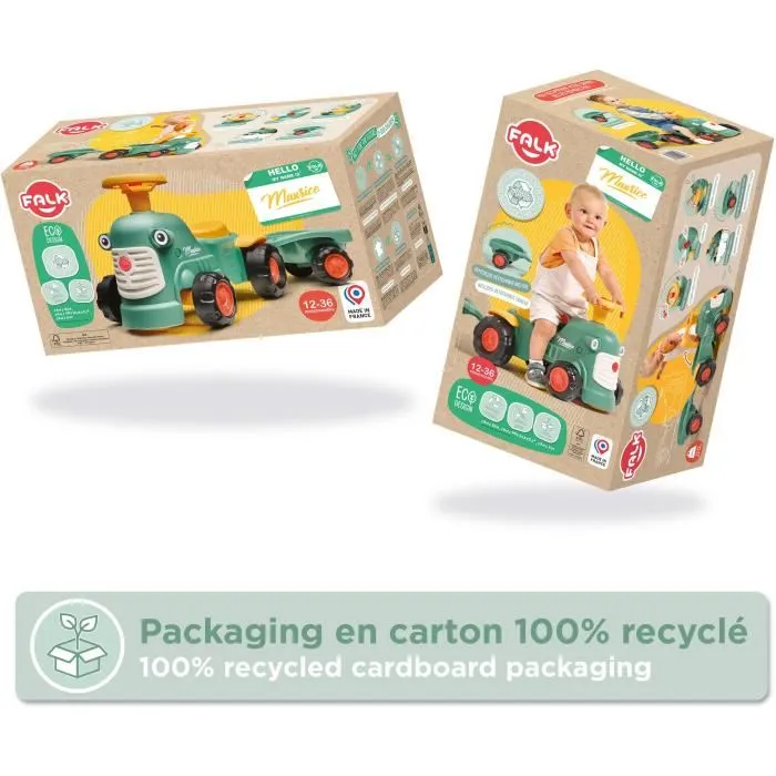 Falk Tracteur à Pédales Maurice avec Volant et Remorque - 100% Fabriqué en France - 90% Plastique Recyclé - Dès 12 mois - AAAAI16075 5