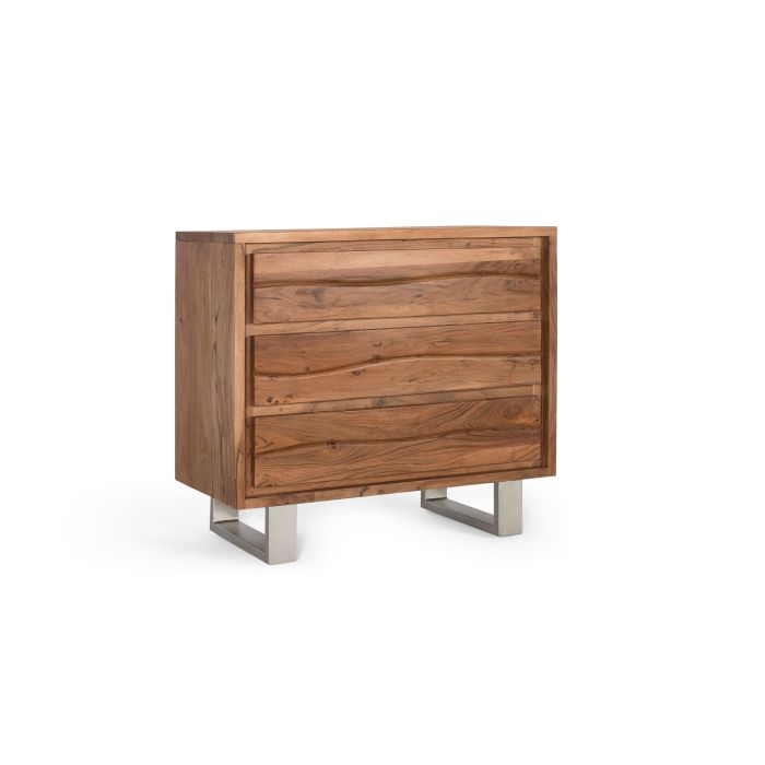 GINER Y COLOMER Commode 3 tiroirs en bois d'acacia massif et métal, couleur naturel, 91x40x81 cm 1