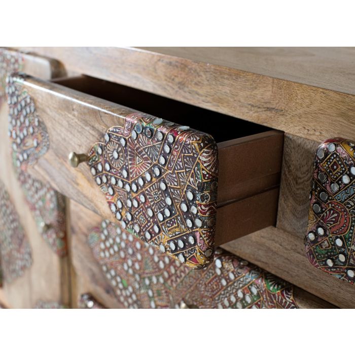 GINER Y COLOMER Buffet en bois de manguier massif avec incrustations artisanales, design contemporain, 148 cm, couleur naturel 4 GINER Y COLOMER Buffet en bois de manguier massif avec incrustations artisanales, design contemporain, 148 cm, couleur naturel 4