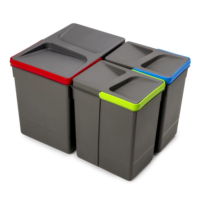 Emuca Kit de bacs de tri sélectif pour tiroirs de cuisine Recycle hauteur 266mm, 1x15litres, 2x7litres, Plastique gris antracite 0 Emuca Kit de bacs de tri sélectif pour tiroirs de cuisine Recycle hauteur 266mm, 1x15litres, 2x7litres, Plastique gris antracite 0