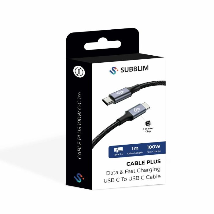 Câble USB-C vers USB-C Subblim PLUS Noir 1 m 15 Câble USB-C vers USB-C Subblim PLUS Noir 1 m 15