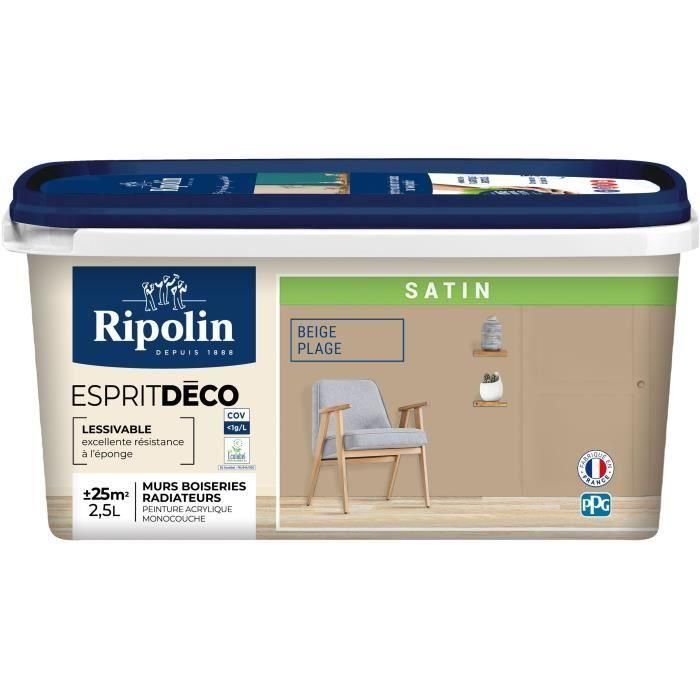 Ripolin Peinture Esprit Deco Multi-Supports Satinée, Beige Plage, 2,5L, pour murs et boiseries, lessivable Ripolin Peinture Esprit Deco Multi-Supports Satinée, Beige Plage, 2,5L, pour murs et boiseries, lessivable