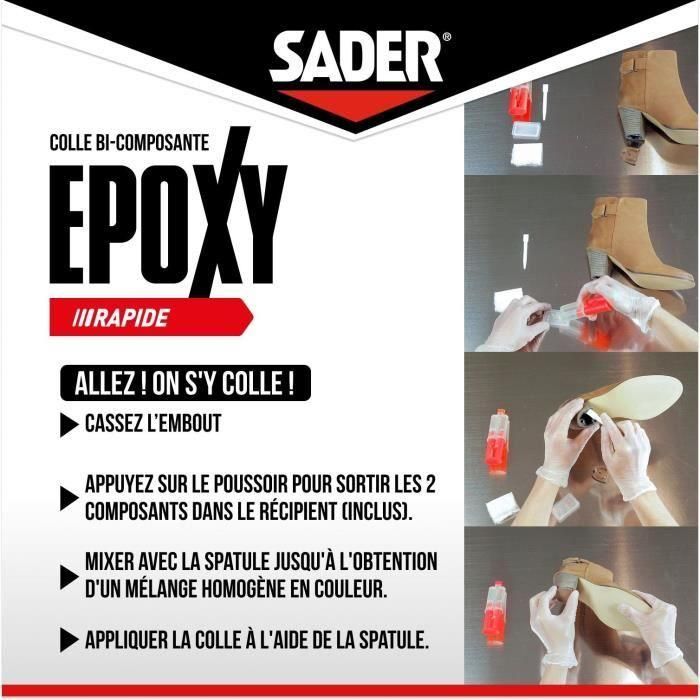 Colle époxy - SADER - Bi-composant rapide - Tous supports - Forte et résistante - Transparent - Seringue 25 ml 5