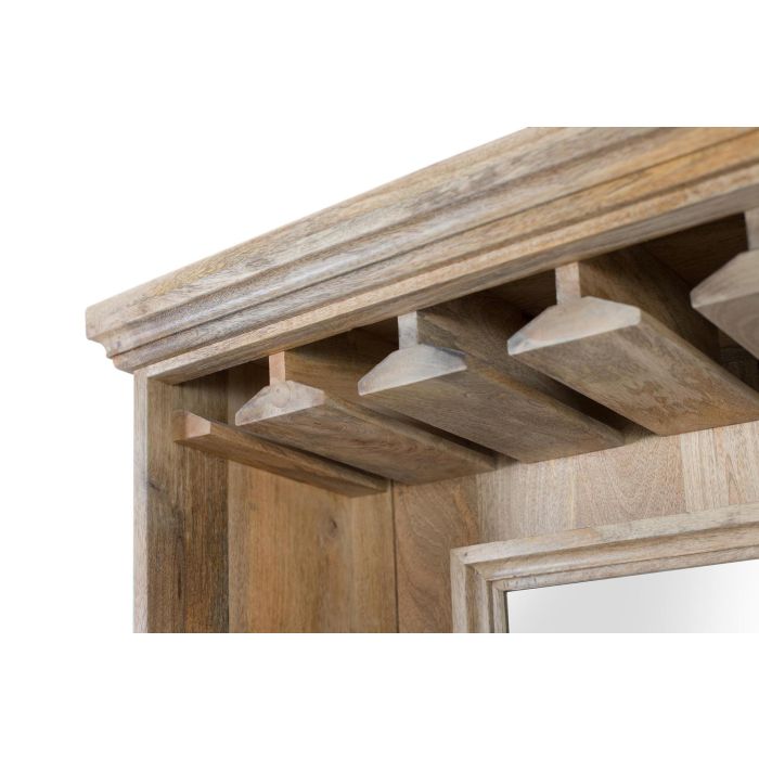 GINER Y COLOMER Buffet à Bouteilles en Bois de Manguier avec Miroir Central, Étagères, Tiroirs et Portes Vitrées - Finition Naturelle 5 GINER Y COLOMER Buffet à Bouteilles en Bois de Manguier avec Miroir Central, Étagères, Tiroirs et Portes Vitrées - Finition Naturelle 5