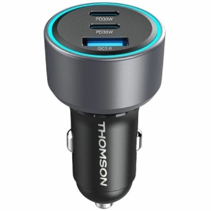 Thomson THO3513767410205 Chargeur de voiture 60W, 2x USB-C PD 30W, USB-A QC 3.0 18W