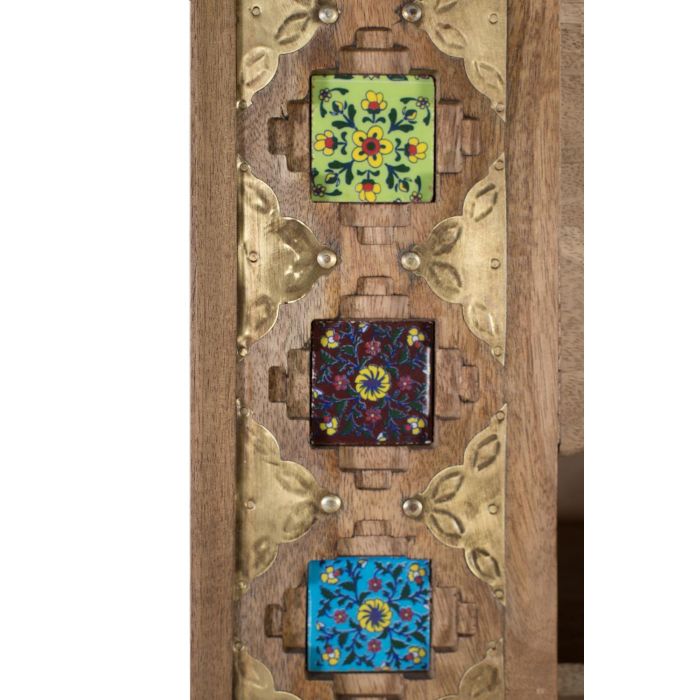 GINER Y COLOMER - Bibliothèque en bois de manguier couleur noisette, avec portes, tiroirs et carreaux de céramique peints à la main, style ethnique artisanal 4