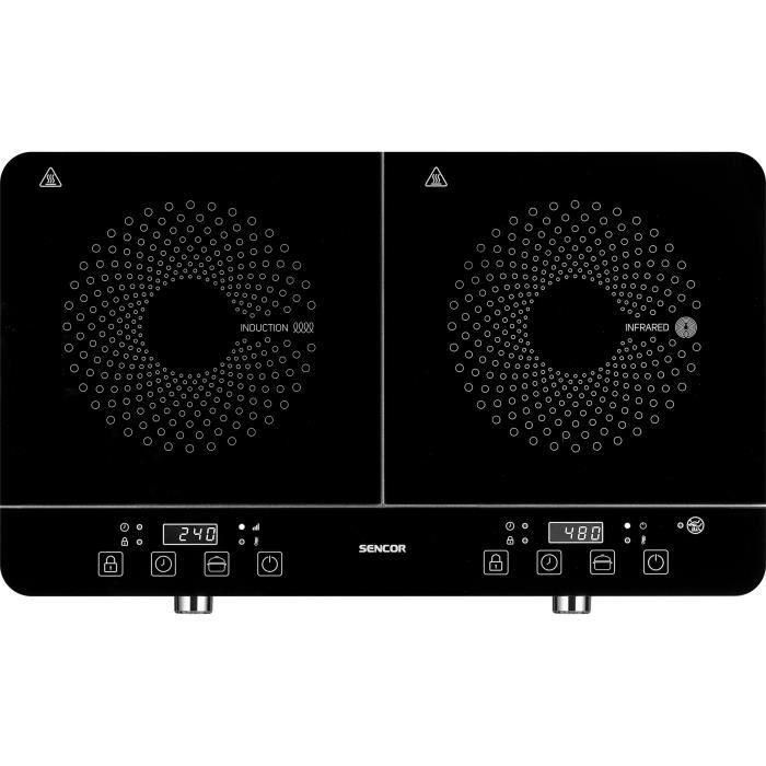 SENCOR Plaque de cuisson mixte induction et radiante 2 foyers 3400 W SCP 4001BK Noir - 10 niveaux, réglage température, nettoyage facile
