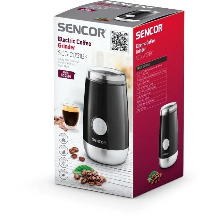 Sencor SCG 2051BK Moulin à café et épices électrique - Noir - 150W - Capacité 60ml - Compact et élégant Sencor SCG 2051BK Moulin à café et épices électrique - Noir - 150W - Capacité 60ml - Compact et élégant