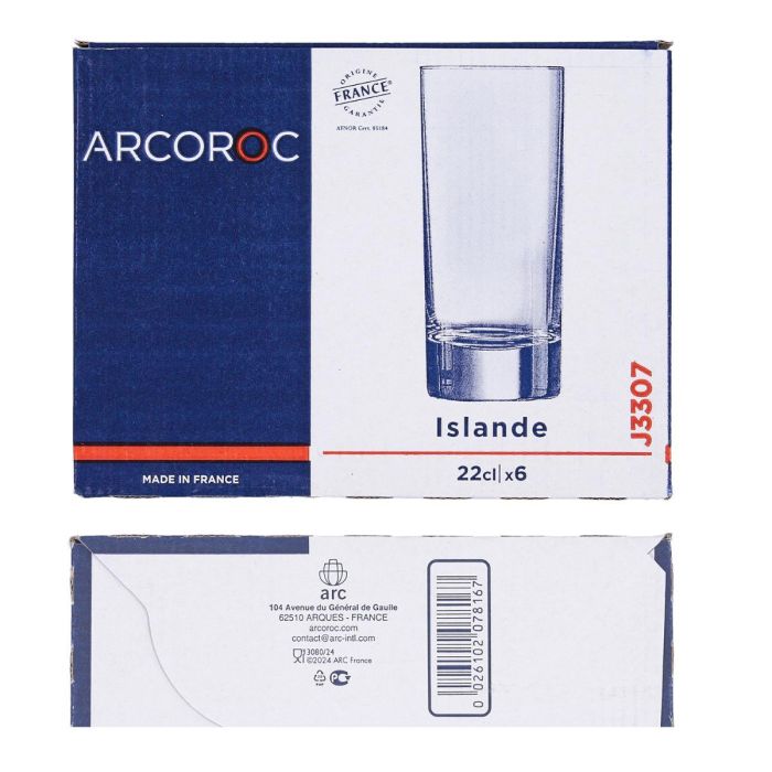 Caja 6 Vasos Altos Vidrio Islande Arcoroc 22 cL 5