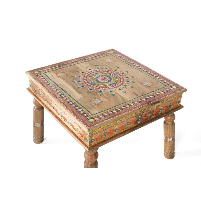 GINER Y COLOMER Table de Centre en Bois de Mango avec Détails Peints à la Main - Structure Robuste, Finition Artistique et Artisanale 2