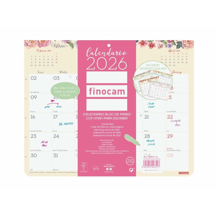 calendrier mural Finocam Multicouleur Papier 25 x 20 cm