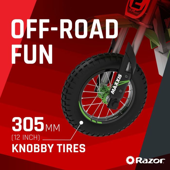 Scooter électrique pour Enfants Razor Dirt Rocket SX350 McGrath Blanc Noir Vert Gris