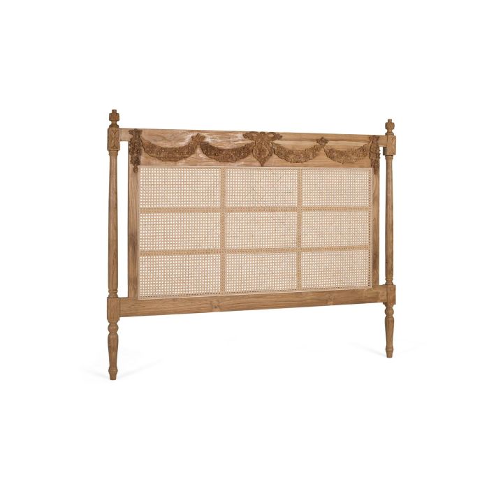 GINER Y COLOMER - Cabecero en tête de lit en bois massif de teck avec panneau en canne tressée, design Louis XVI classique, finition naturelle - 174 cm 1