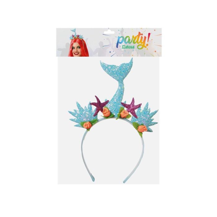 Diadème de sirène bleu avec étoiles et fleurs pour costume marin - Accessoire pour fête, théâtre ou carnaval