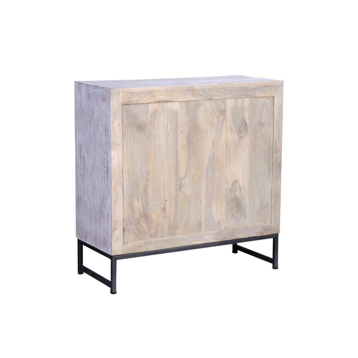 GINER Y COLOMER Buffet 3 tiroirs en bois de manguier et métal, finition blanc vieilli et piètement gris, 80x80x35 cm 4 GINER Y COLOMER Buffet 3 tiroirs en bois de manguier et métal, finition blanc vieilli et piètement gris, 80x80x35 cm 4