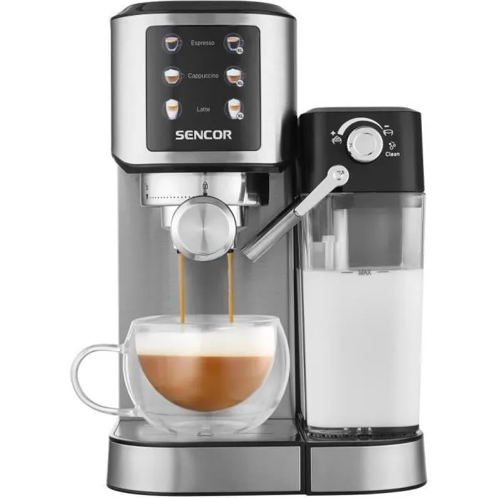 Sencor SES 4910SS Machine à expresso semi-automatique 20 bars avec panneau One Touch, réservoir 1L et pré-infusion, pour espresso, latte, cappuccino