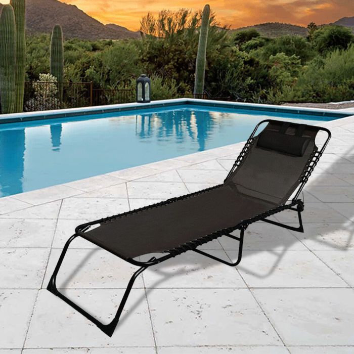 Marbueno Chaise Longue Pliante Acier Avec Coussin Jardin et Piscine 190X58X27 cm Noire 10004 1 Marbueno Chaise Longue Pliante Acier Avec Coussin Jardin et Piscine 190X58X27 cm Noire 10004 1