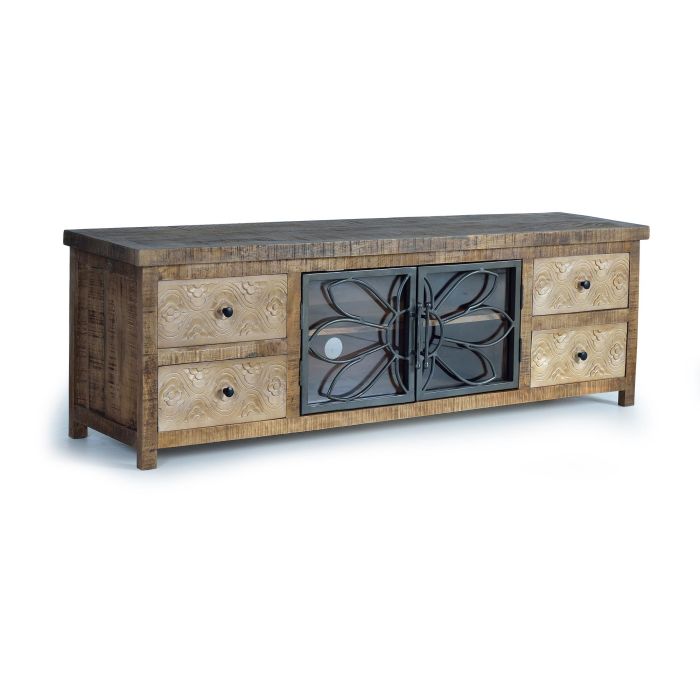 GINER Y COLOMER - Meuble TV en bois de manguier et métal marron vieilli, 4 tiroirs et 2 portes, 170x55x40 cm 0 GINER Y COLOMER - Meuble TV en bois de manguier et métal marron vieilli, 4 tiroirs et 2 portes, 170x55x40 cm 0