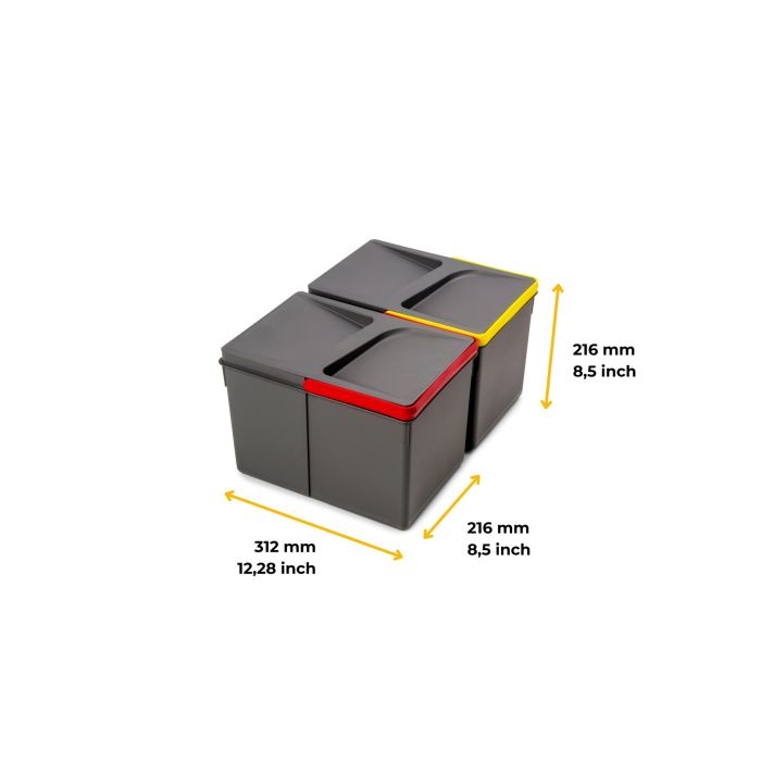Emuca Kit de bacs de tri sélectif pour tiroirs de cuisine Recycle hauteur 216mm, 2x12litres, Plastique gris anthracite 7