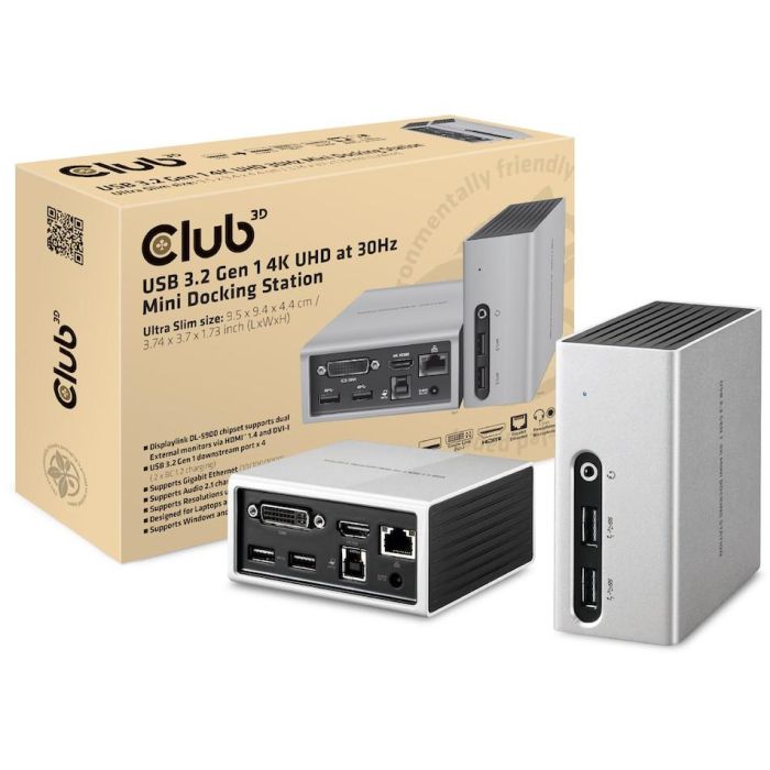 Club3D 4K Mini-Dockingst USB3 ->4xUSB3/HDMI/DVI/LAN silber 4