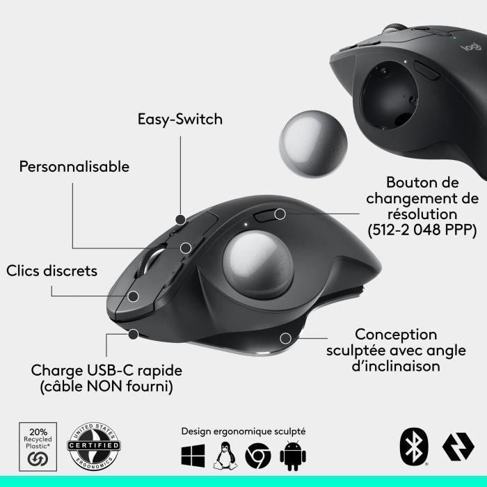 Souris ergonomique - sans fil - Logitech - MX ERGO S - Graphite 5 Souris ergonomique - sans fil - Logitech - MX ERGO S - Graphite 5