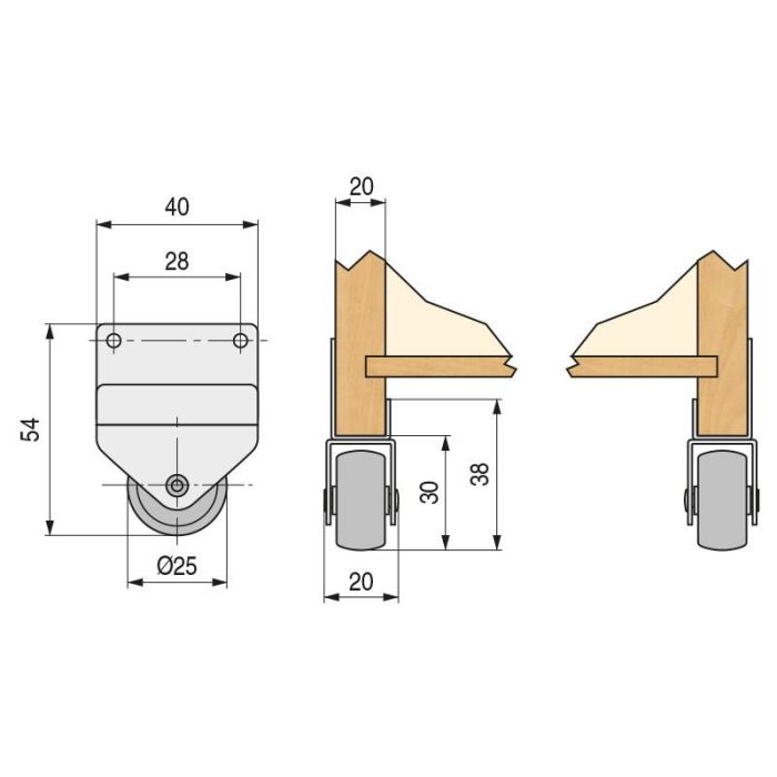 Rueda Ø25 Cajon Nido H30 C/Soporte Sp20 Q&Q 1