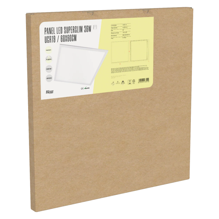 BX3 LIGHT Panel LED Modular Superslim 600x600 mm 36W 3623 Lm Blanc Froid 6000K UGR19, Cadre Blanc, 40000h de Durée de Vie