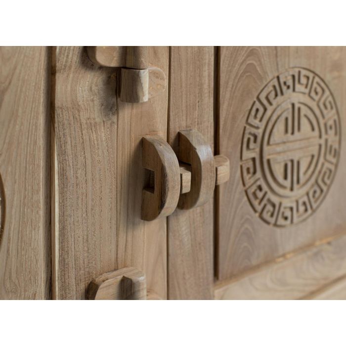 GINER Y COLOMER - Buffet en teck massif, 4 portes et 4 tiroirs, style rustique oriental, finition naturelle, dimensions 78x202x38 cm