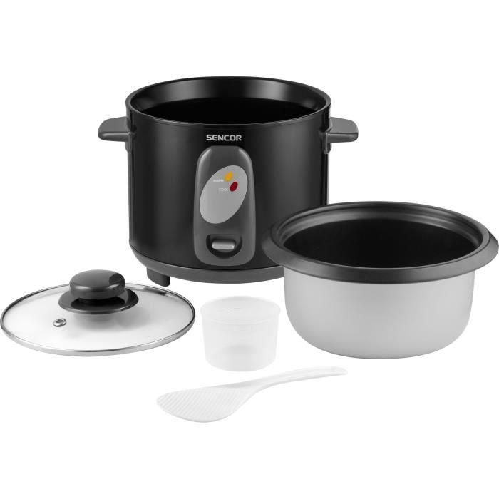 Sencor SRM 1001BK Cuiseur à riz automatique 1 L (400 W) en acier inoxydable noir - pour tous les types de riz, inclus spatules et tasse