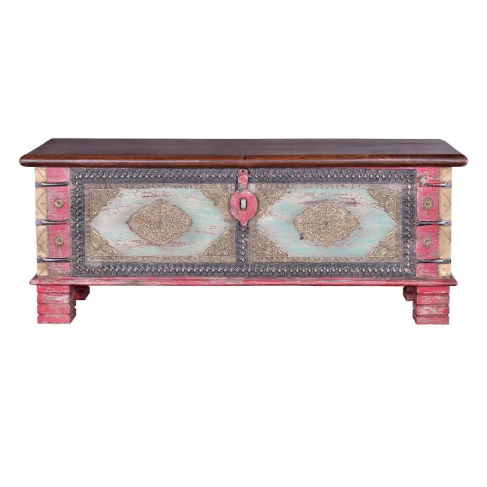 GINER Y COLOMER - Bahut en bois de manguier massif avec détails en fer et bronze - Finition bicolore rouge vieilli et cerisier - Style ancien - 45x116x40 cm 1 GINER Y COLOMER - Bahut en bois de manguier massif avec détails en fer et bronze - Finition bicolore rouge vieilli et cerisier - Style ancien - 45x116x40 cm 1