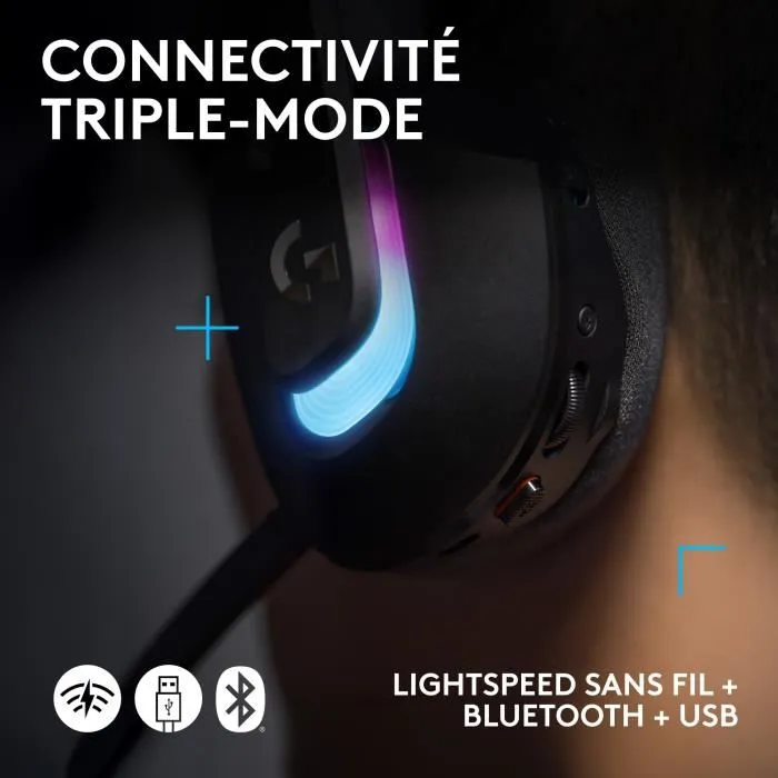 Logitech G Casque Gaming Sans Fil G522 LIGHTSPEED Noir - Son Surround DTS Headphone:X 2.0, Micro Détachable, Rétroéclairage RGB LIGHTSYNC, Autonomie 30h