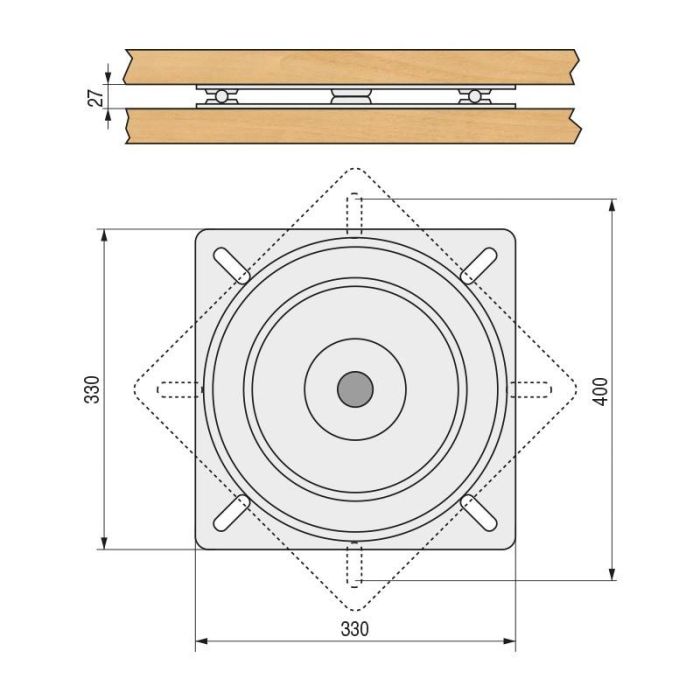 Plato Giratoria Albora Cuadrado 330X330 Negro (Soporta 300Kgs. Aprox.) Q&Q 1