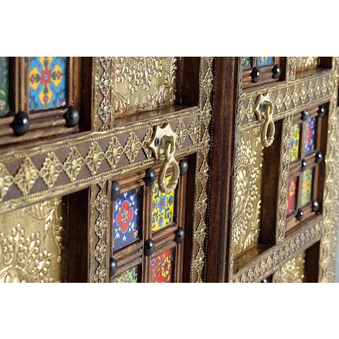 GINER Y COLOMER Dora2 - Armoire 2 portes en acacia style ethnique avec applications d'azulejos et bronze repoussé - 180 x 100 x 45 cm - Couleur cerise 5 GINER Y COLOMER Dora2 - Armoire 2 portes en acacia style ethnique avec applications d'azulejos et bronze repoussé - 180 x 100 x 45 cm - Couleur cerise 5
