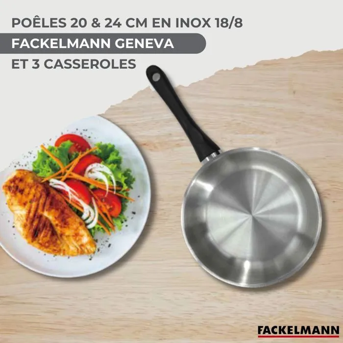 Fackelmann Batería de cocina Ginebra Acero inoxidable 2 sartenes 20 y 24, 3 cacerolas y 6 utensilios 1