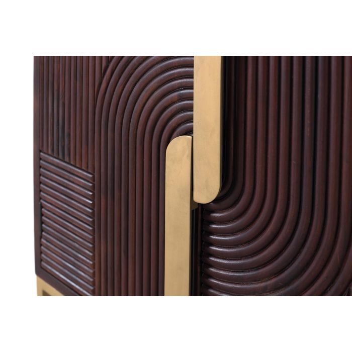 GINER Y COLOMER Buffet en bois massif de manguier couleur noyer, design moderne avec détails dorés, portes à motifs géométriques, étagère intérieure - 73x42 cm 4