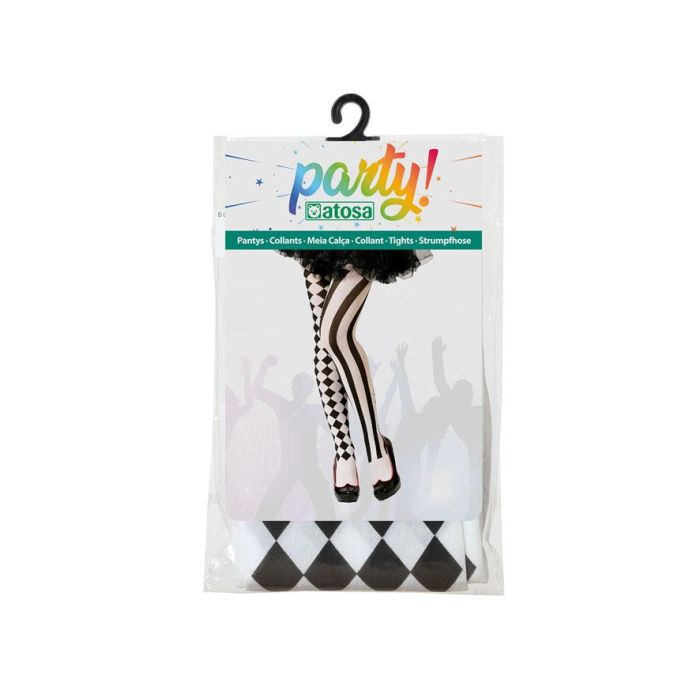 Bas de résille blanc et noir rayé pour adulte - Pour déguisement de mime, arlequin, carnaval, Halloween ou théâtre