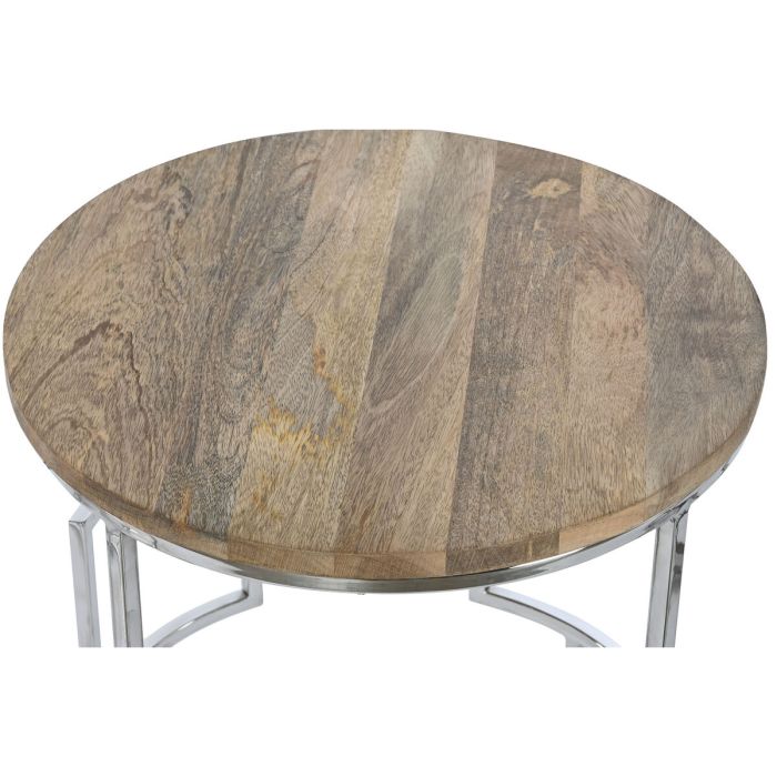 Jeu de 3 tables Home ESPRIT Marron Argenté Naturel Acier Bois de manguier 49,5 x 49,5 x 62 cm 4