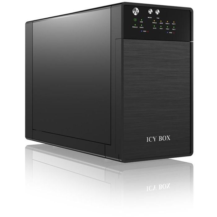 ICY BOX IB-RD3620SU3 Station RAID USB 3.0 et eSATA pour 2 disques durs 3.5" SATA II/III, RAID 0/1/JBOD, boîtier bureau en aluminium noir