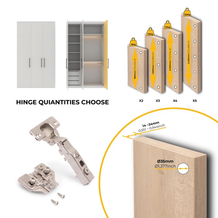 Emuca Lot de 20 charnières droites X91 à fermeture amortie avec embases de montage mixtes, Diamètre 5x9.5mm, Hauteur 0, Acier, Nickelé 6