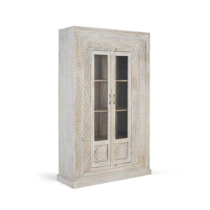GINER Y COLOMER Armario 2 Puertas - Buffet vitré 2 portes en bois de manguier avec portes à vitrail et 4 étagères - Dimensions porte: 136x29 cm 2
