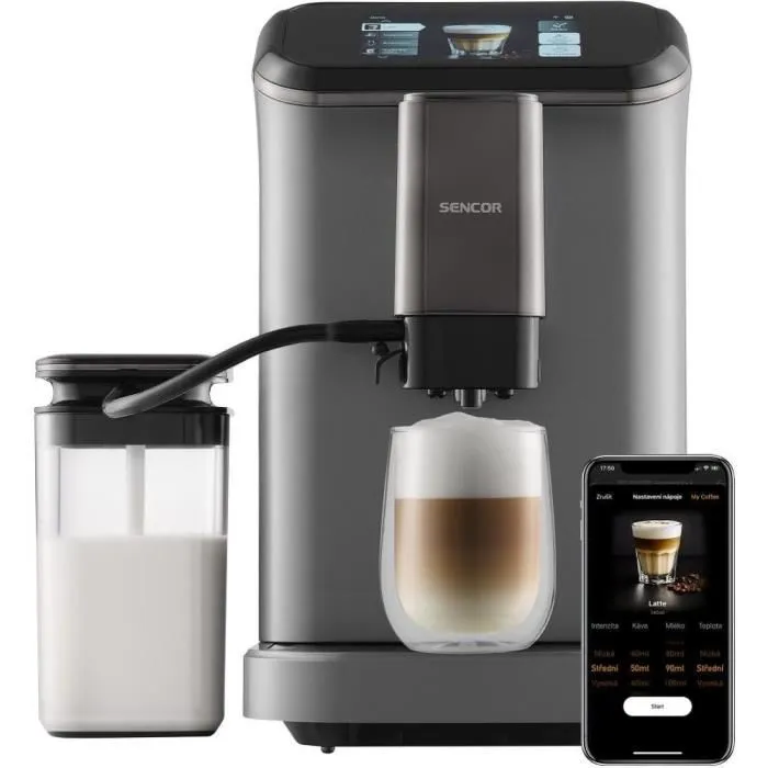 Sencor SES 8500BK Machine à Expresso Automatique avec Écran TFT, Broyeur Inox, 20 Bars, 1,5 L, pour Café et Cappuccino