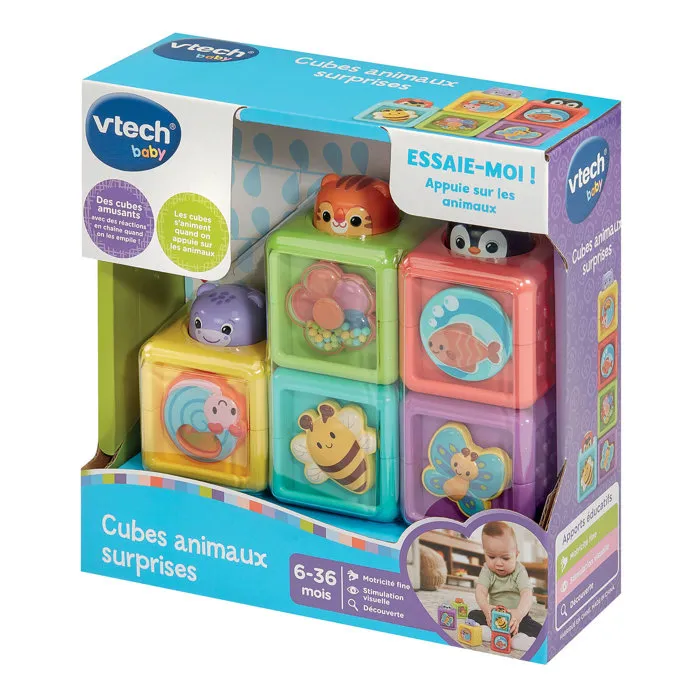 Vtech Baby - Cubes Animaux Surprises - Jeu d'éveil sensoriel avec 5 cubes interactifs - Pour bébé de 6 à 36 mois - Multicolore Vtech Baby - Cubes Animaux Surprises - Jeu d'éveil sensoriel avec 5 cubes interactifs - Pour bébé de 6 à 36 mois - Multicolore