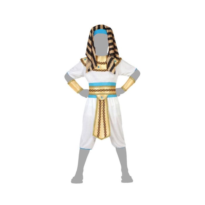 Déguisement Enfant Égyptien Pharaon Blanc Doré 10-12 Ans - Cofia, Tunique, Pantalon, Bracelets, Ceinture
