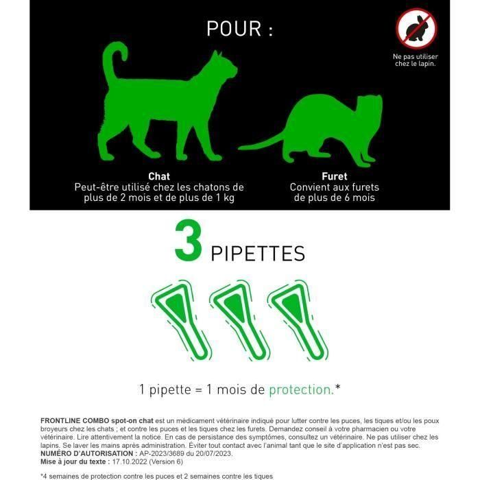 Frontline Combo chat - Anti-puces anti-tiques pour chat - 3 pipettes 2
